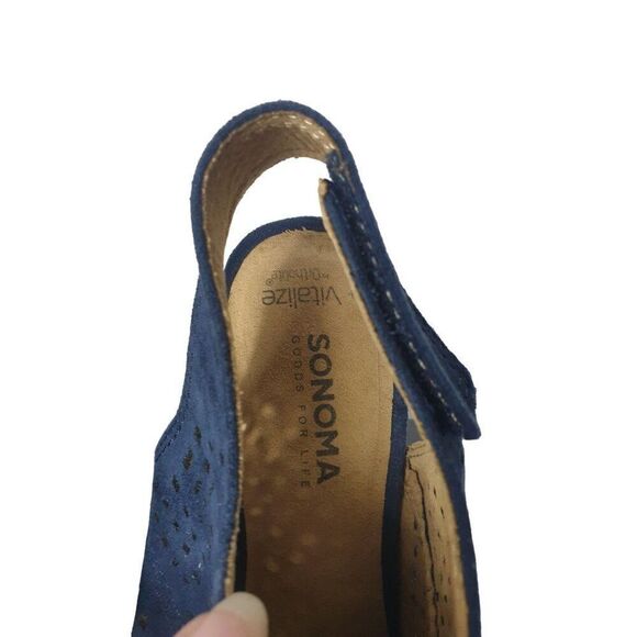 Women's Aussie Blue Suede Heels Cutout Peep-Toe Block Heel Sandals Size 6.5 - Picture 5 of 9